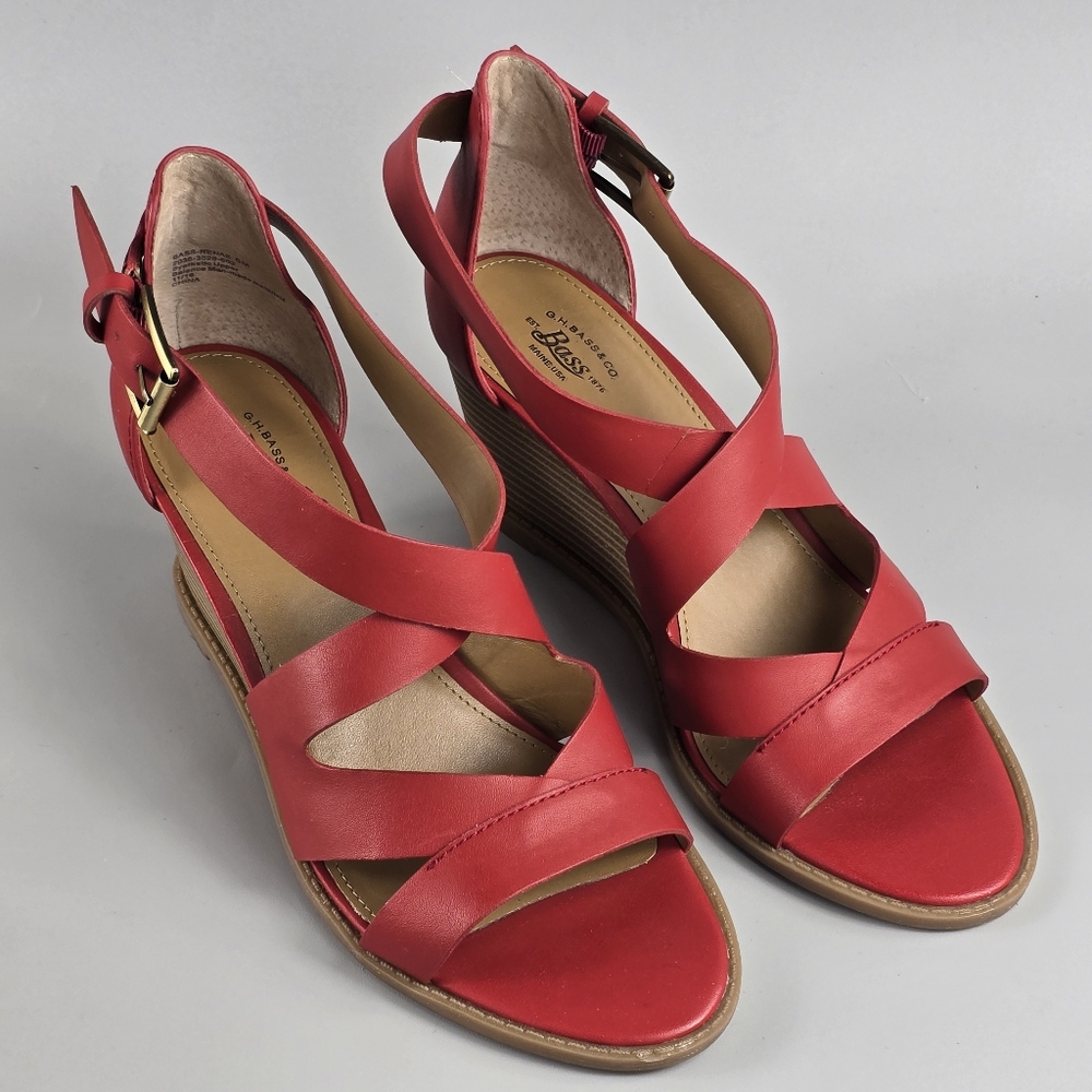 Bass Women’s Red Wedge Strappy Sandals Size 8M - Picture 2 of 8